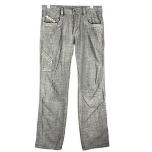 Diesel Jeans Mens 32 Grey Crosshatch Utility Denim Industrial Button Fly